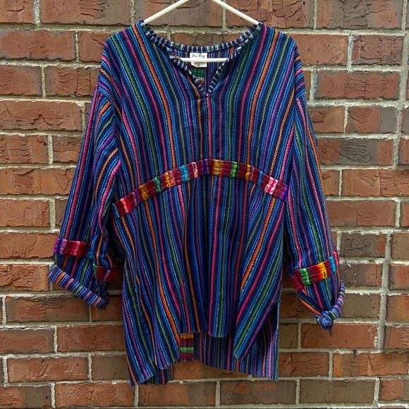 La Paz Tops - Woven Vintage 90s colorful Guatemalan tunic shirt